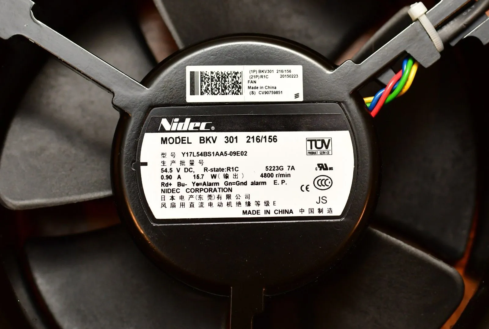Nidec BKV 301 216/156 Y17L54BS1AA5-09E02 4800 RPM 54.5V DC fan Nidec BKV 301 216/156 Y17L54BS1AA5-09E02 4800 RPM 54.5V DC fan